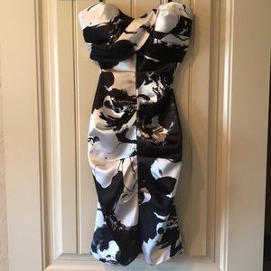 Small black and white strapless dress